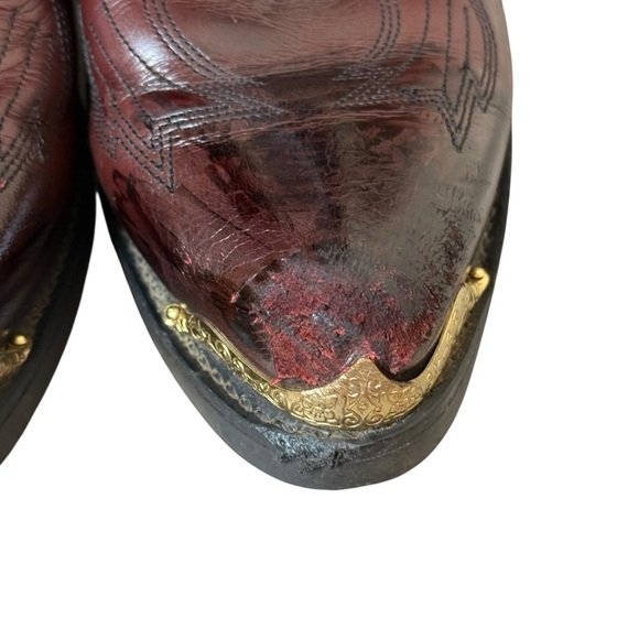 Durango Black Cherry Western Cowboy Boots TR655 Mens Size 8.5D Gold Toe Burgundy - Picture 10 of 11